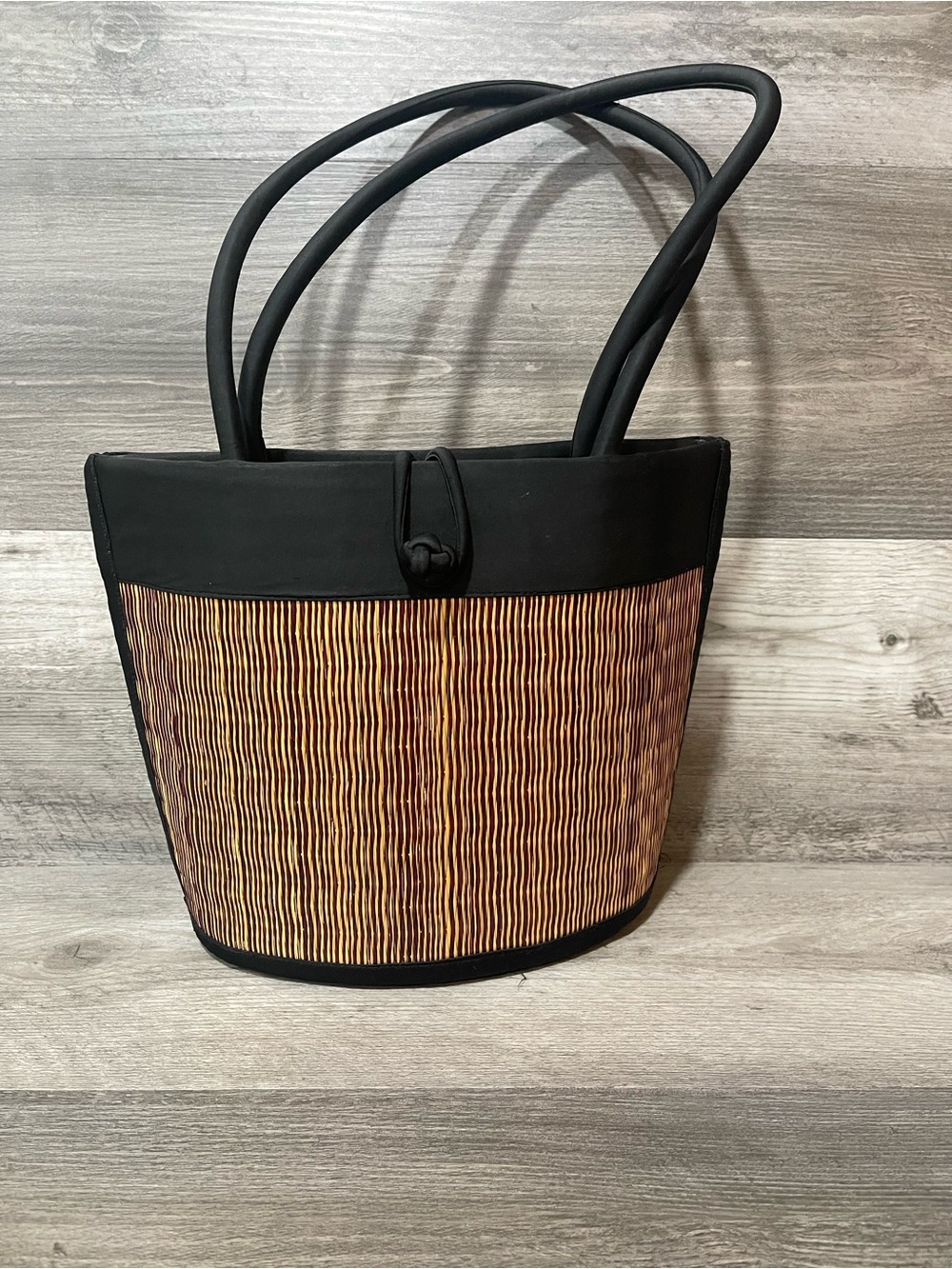 Baskets of Cambodia Sculptural Tote Purse Black Artisan Fair Trade Woven Bag